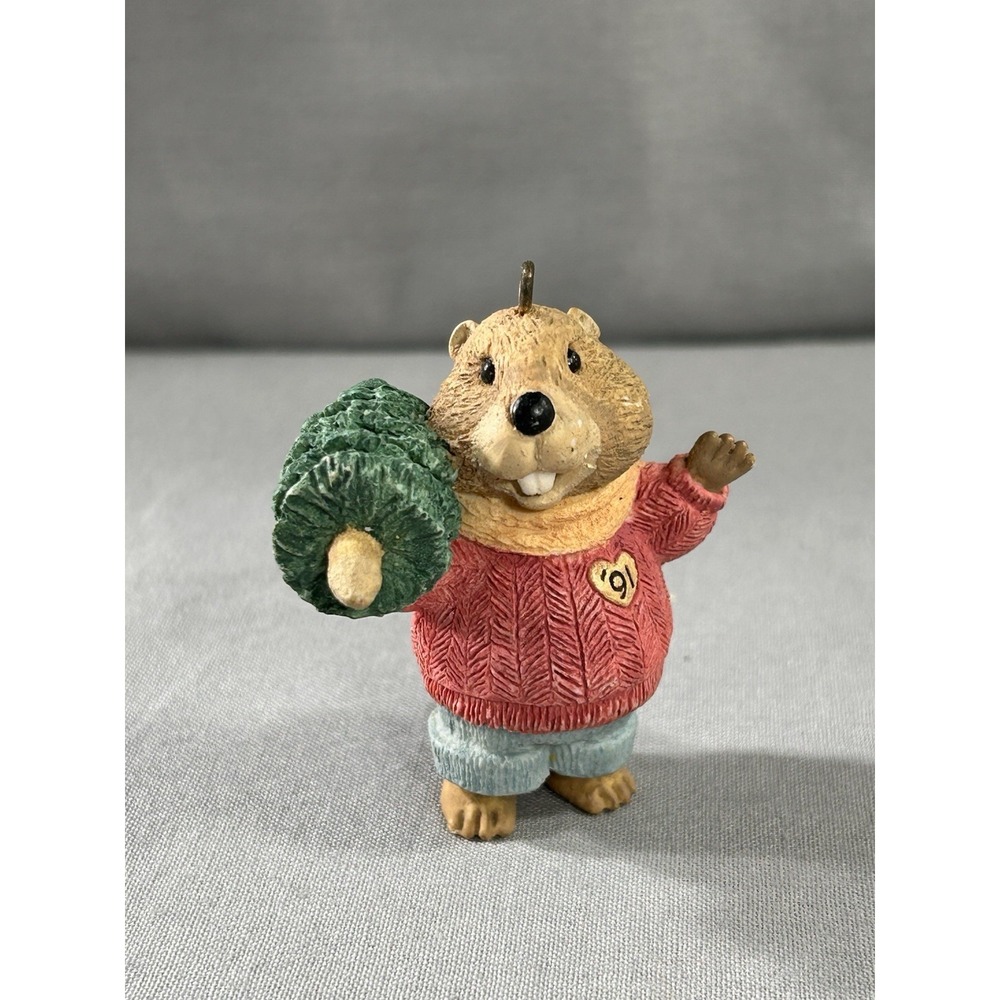 Vintage 1981 Hallmark Cards Christmas Ornament Beaver Carrying A Christmas Tree